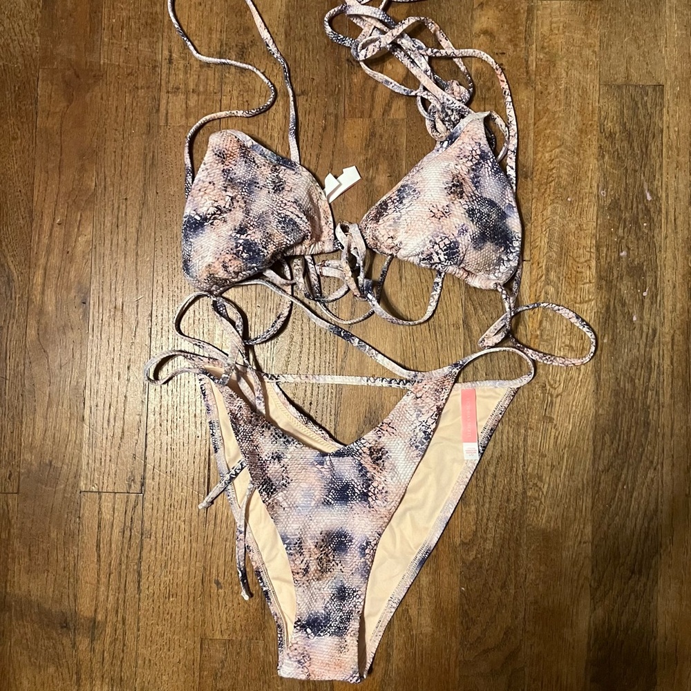 Victoria's Secret Snakeskin Bikini - Beige and Black
